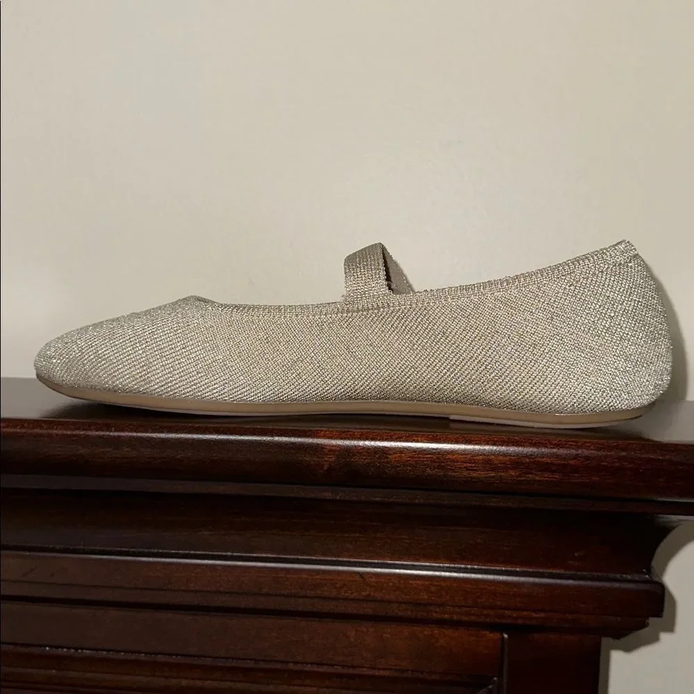 AEROSOLES 8.5 BOAZ Tan Gold Metallic Comfortable Knit Mary Jane Ballet Flats